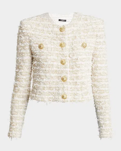 BALMAIN TWEED KNIT CROPPED JACKET