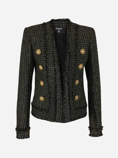 Balmain Double-breasted Tweed Jacket In Grey