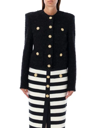 Balmain Buttoned Tweed Jacket In Black