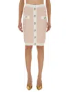 Balmain Textured Fabric Midi Skirt With Button Detailing In Pink