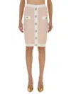 Balmain Textured Fabric Midi Skirt With Button Detailing