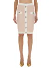 Balmain Textured Fabric Midi Skirt With Button Detailing In Neutral