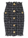 Balmain Tweed Midi Skirt High Waist Buttons In Black