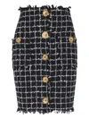Balmain Tweed Midi Skirt High Waist Buttons In Black