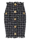 Balmain Tweed Midi Skirt High Waist Buttons In Black