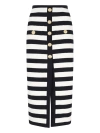Balmain Striped Cotton Blend Jersey Long Skirt In Black