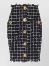 Balmain Tweed Midi Skirt High Waist Buttons In Black