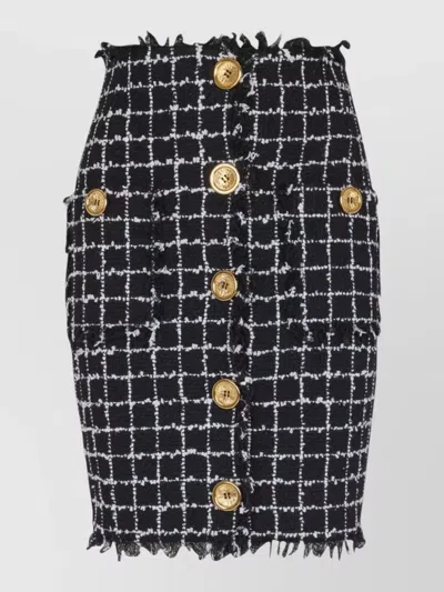BALMAIN TWEED MIDI SKIRT HIGH WAIST BUTTONS