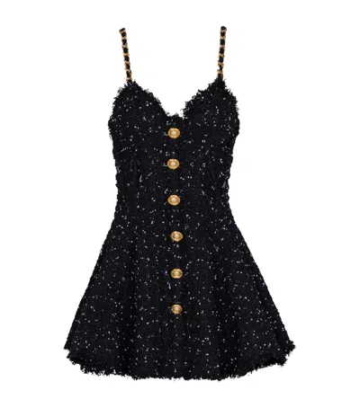 Balmain Short Polka Dot Dress With Chain Straps In Black