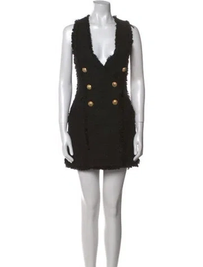 Pre-owned Balmain Tweed Mini Dress In Black