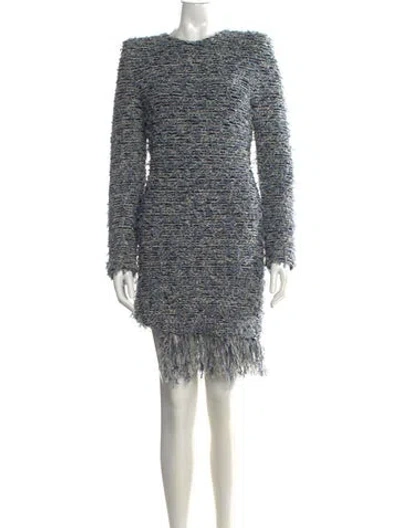 Pre-owned Balmain Tweed Mini Dress In Blue