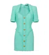 Balmain Button-embellished Tweed Minidress In Blue