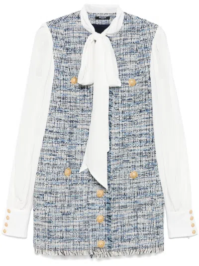 Balmain Tweed Mini Dress In Blue