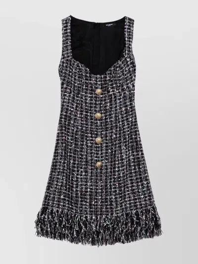 Balmain Tweed Mini Dress Buttons In Gray