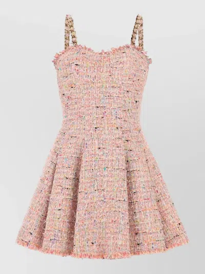 Balmain Tweed Mini Dress Chain Strap Detail In Pink