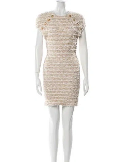 Pre-owned Balmain Tweed Mini Dress In Metallic/white