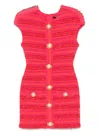 Balmain Chain Short-sleeve Tweed Mini Dress In Pink