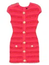 Balmain Chain Short-sleeve Tweed Mini Dress In Pink