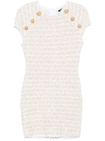 Balmain Mini Dress In Tweed Fabric In White