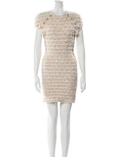 Pre-owned Balmain Tweed Mini Dress In White