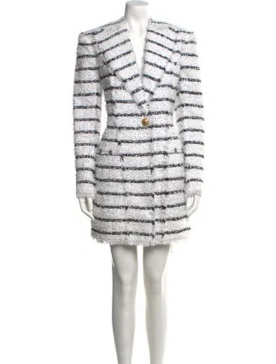 Pre-owned Balmain Tweed Mini Dress In White