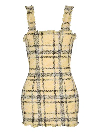 Balmain Tweed Mini Dress In Yellow