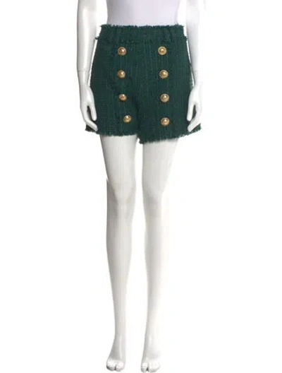 Pre-owned Balmain Tweed Mini Shorts W/ Tags In Green