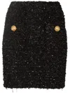 Balmain Black Pencil Mini Skirt With Jewel Buttons In Tweed Woman