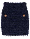 Balmain Button-embellished Tweed Mini Skirt In 蓝色
