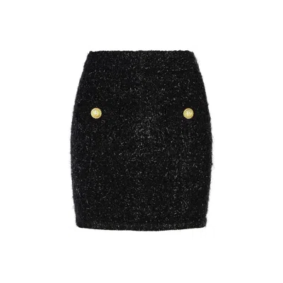 Balmain Tweed Mini Skirt In Black
