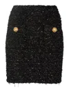 Balmain Black Pencil Mini Skirt With Jewel Buttons In Tweed Woman In Black