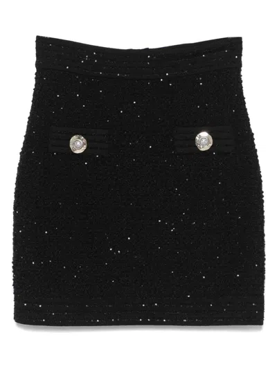 Balmain Tweed Mini Skirt In Black