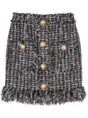 Balmain Fringed Tweed Short Skirt In Black