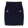 Balmain Black Pencil Mini Skirt With Jewel Buttons In Tweed Woman In Black