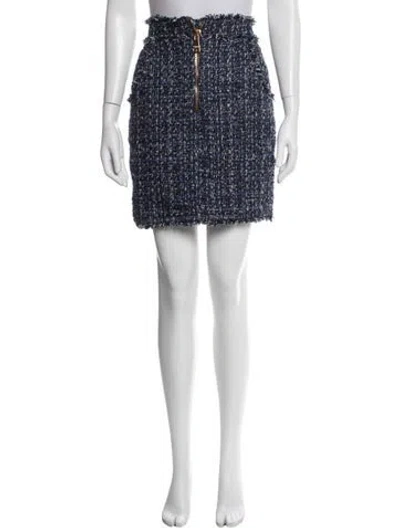 Pre-owned Balmain Tweed Mini Skirt In Blue/white
