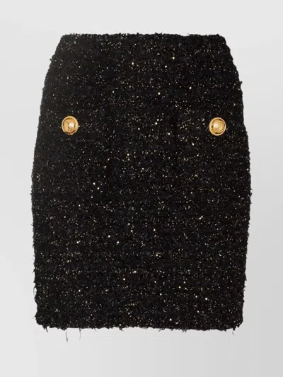 Balmain Tweed Mini Skirt Embossed Gold-tone Buttons In Black