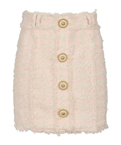 Balmain Tweed Mini Skirt In Pink