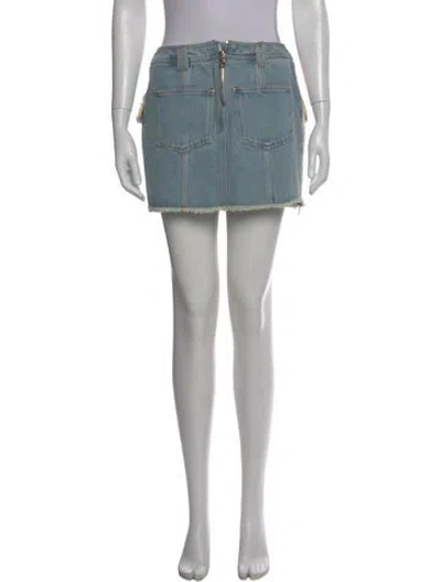 Pre-owned Balmain Tweed Mini Skirt W/ Tags In Blue