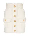 Balmain Eyelash Crop Top With Logoed Buttons In White