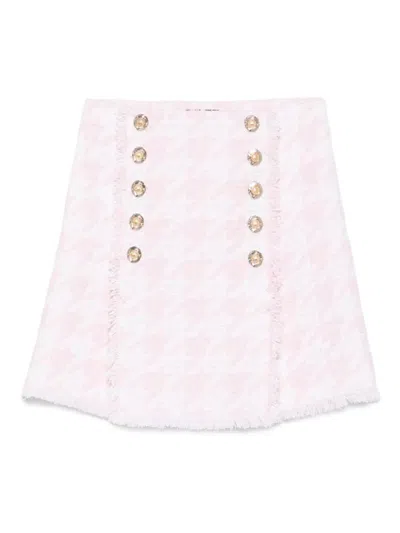Balmain Tweed High Waist Buttoned Mini Skirt In White