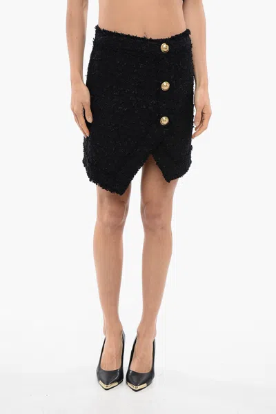 Balmain Tweed Miniskirt With Logoed Buttons In Black