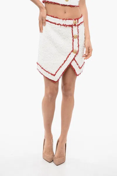 Balmain Tweed Miniskirt With Logoed Buttons In White