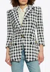 Balmain Long Tweed Houndstooth Blazer In Monochrome