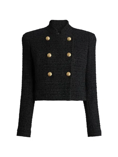 Balmain Tweed Officer Jacket In Black