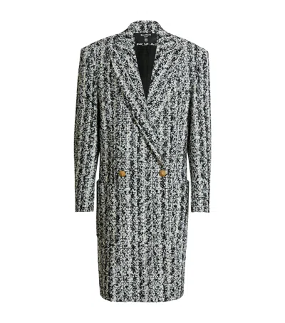 Balmain Tweed Overcoat In Gray