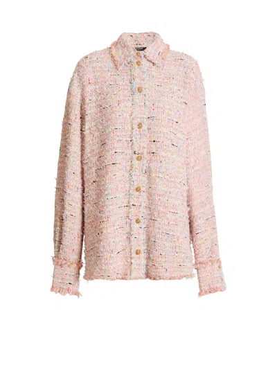 Balmain Tweed Overshirt In Pink