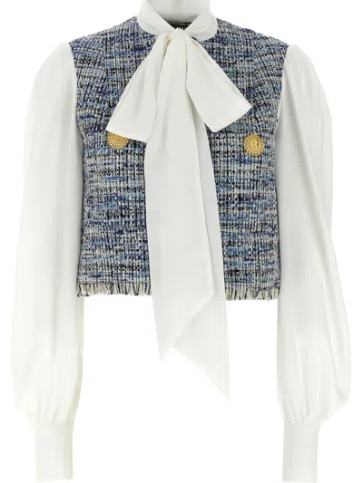 BALMAIN TWEED-PANEL BLOUSE