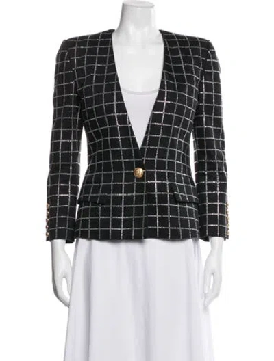Pre-owned Balmain Tweed Pattern Blazer In Black
