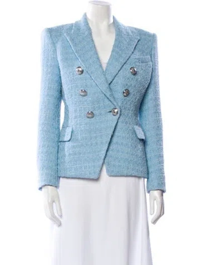 Pre-owned Balmain Tweed Pattern Blazer In Blue