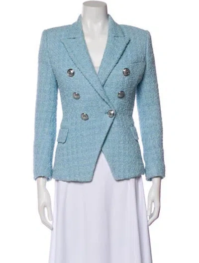 Pre-owned Balmain Tweed Pattern Blazer In Blue
